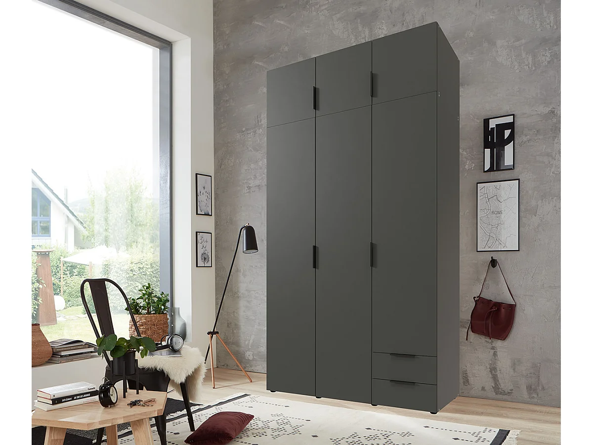 Armoire de rangement, placard de rangement en bois mélamine coloris graphite - Longueur 120 x Hauteur 225 x Profondeur 54 cm 