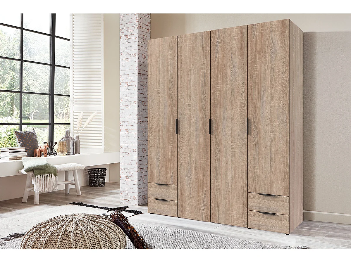 Armoire, placard garde-robe coloris imitation chêne  - Longueur 160 x Hauteur 185 x Profondeur 54 cm 