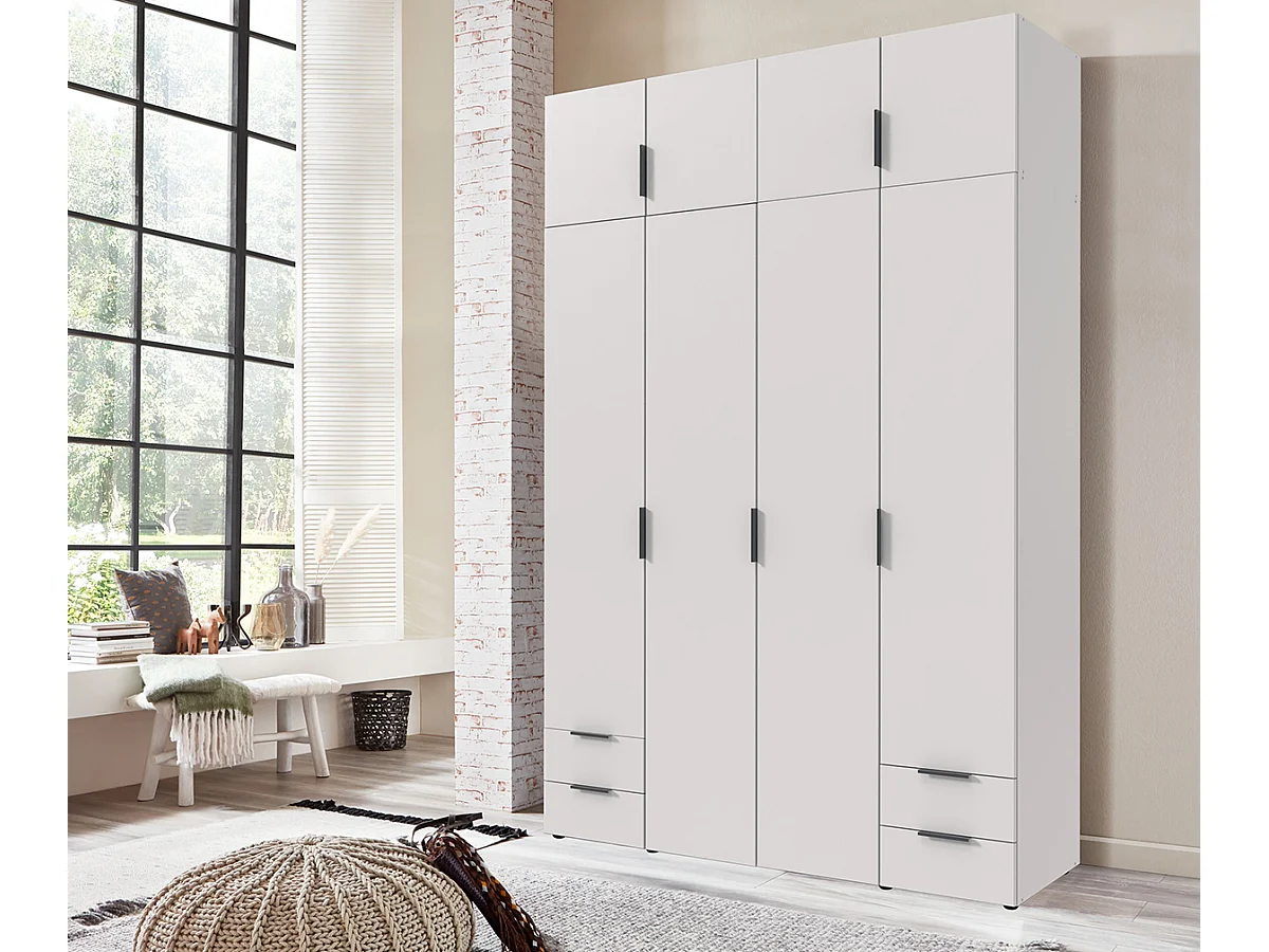 Armoire de rangement, placard de rangement en bois mélamine coloris Blanc  - Longueur 160 x Hauteur 225 x Profondeur 54 cm 