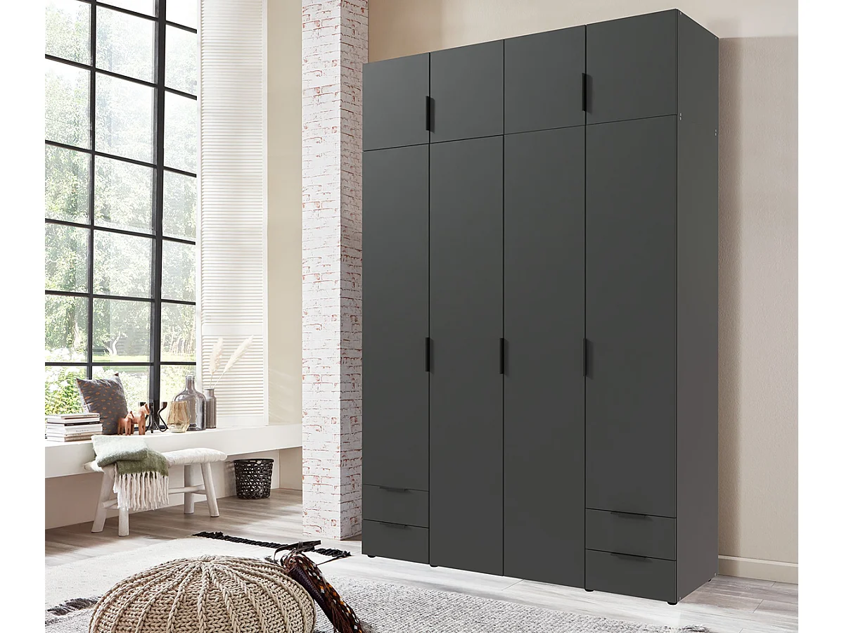 Armoire de rangement, placard de rangement en bois mélamine coloris graphite - Longueur 160 x Hauteur 225 x Profondeur 54 cm 