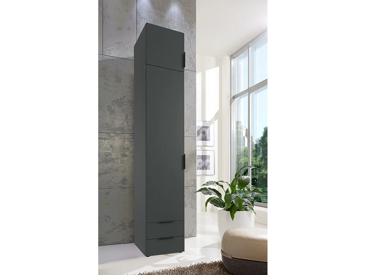 Armoire de rangement avec 2 portes et 2 tiroirs en bois mélamine coloris graphite - Longueur 40 x Hauteur 225  x Profondeur 54 cm