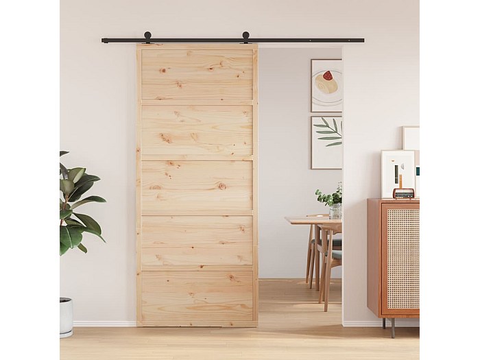 Porta Scorrevole In Legno Massello Di Pino - Stile Granaio 90x208 Cm | Bianco - Foto 4