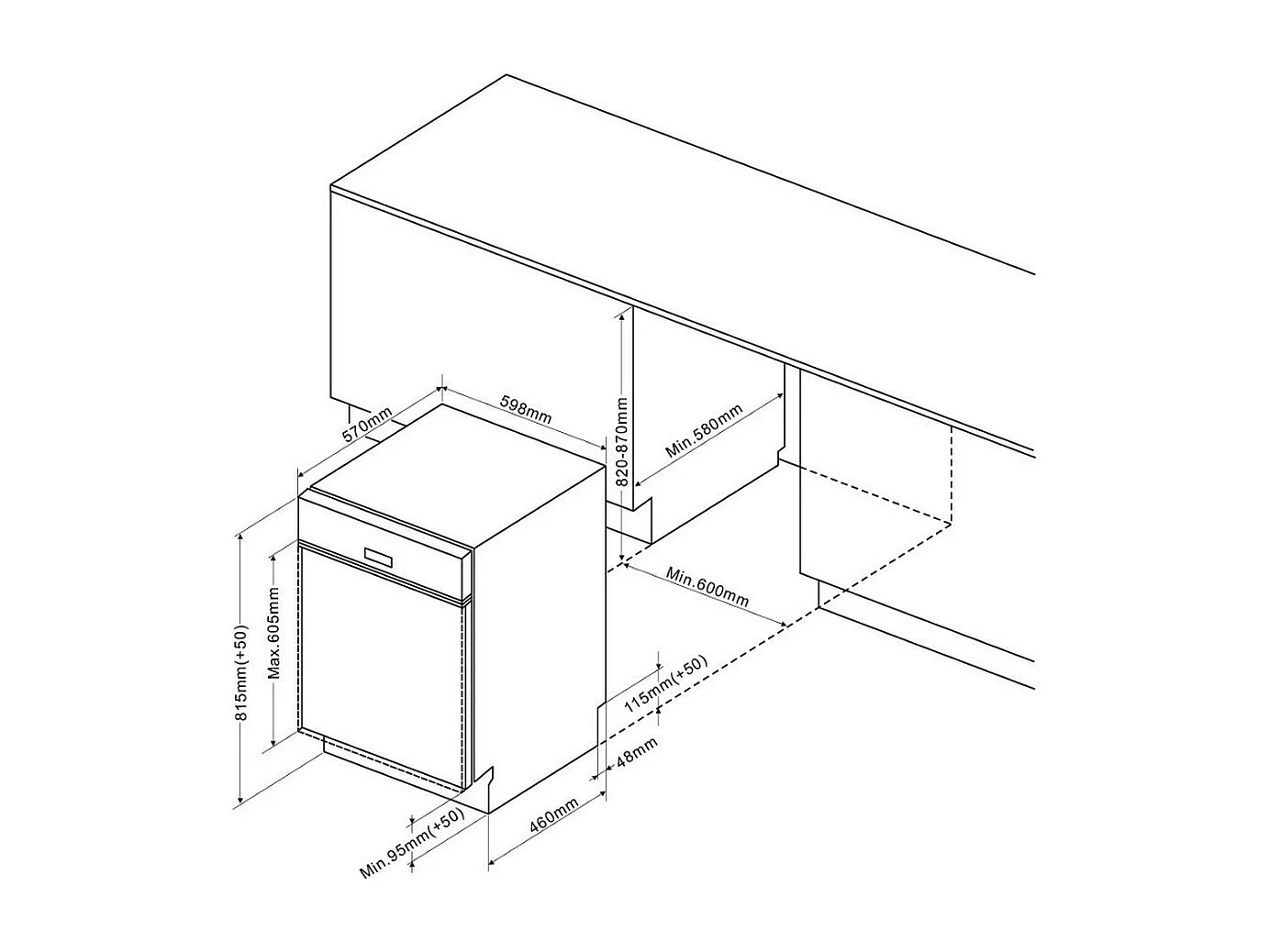 Lave-vaisselle encastrable BRANDT 14 Couverts 59.8cm D, BDB424LB