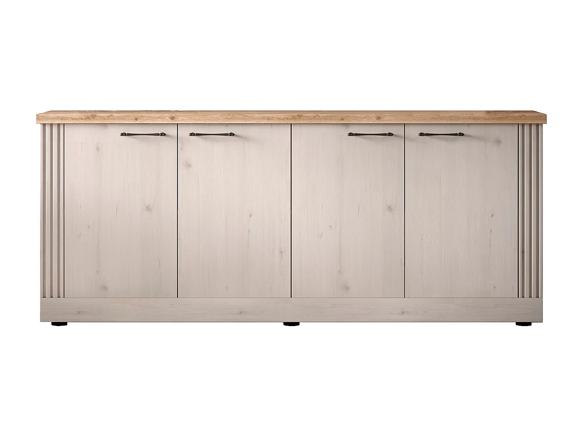 Dressoir met 4 deuren, decor eiken Cadiz en meringuewit L211 cm - COUNTRY