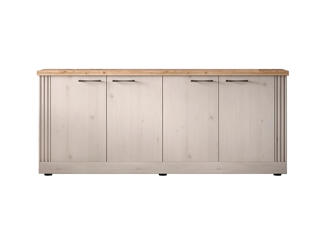 Dressoir met 4 deuren, decor eiken Cadiz en meringuewit L211 cm - COUNTRY