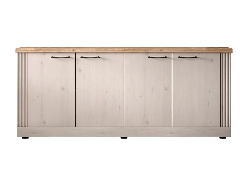 Buffet 4 portes décor chêne cadiz et blanc meringué L211 cm - COUNTRY