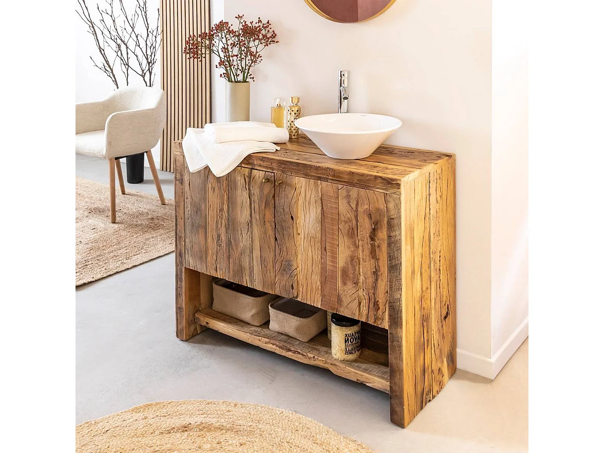 Petit meuble sous vasque en bois recyclé Naël