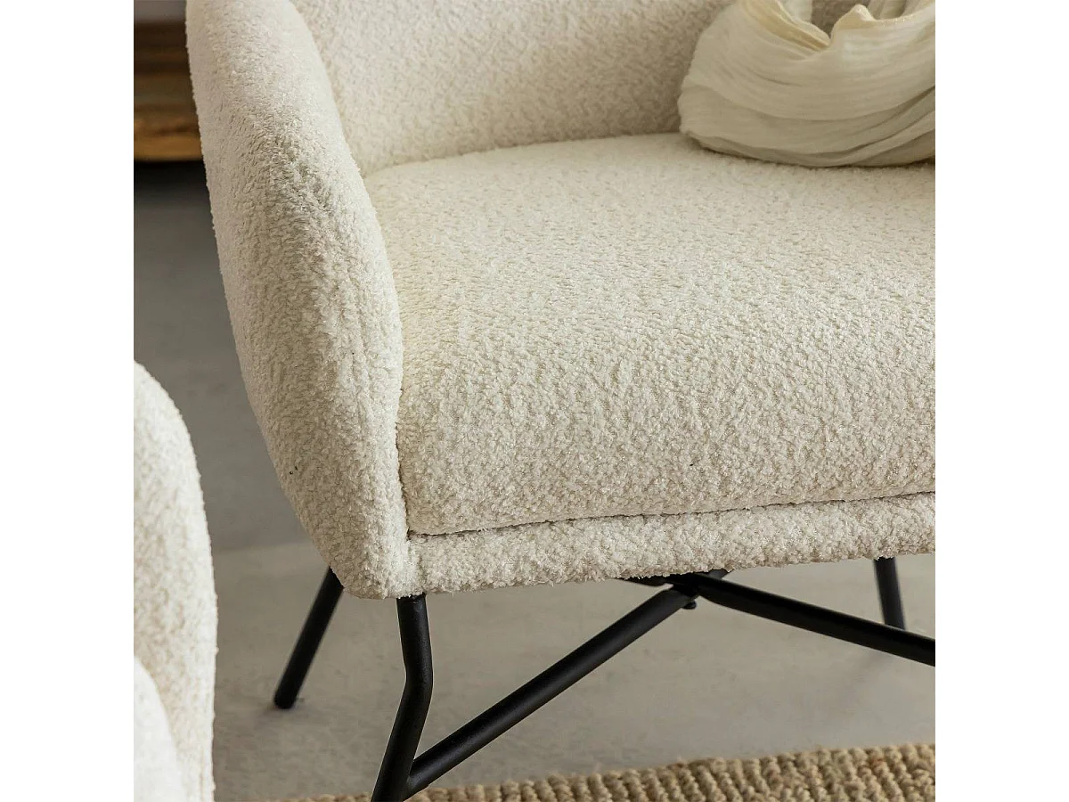 Sillón blanco de bouclé con almacenamiento Kanoa para adultos