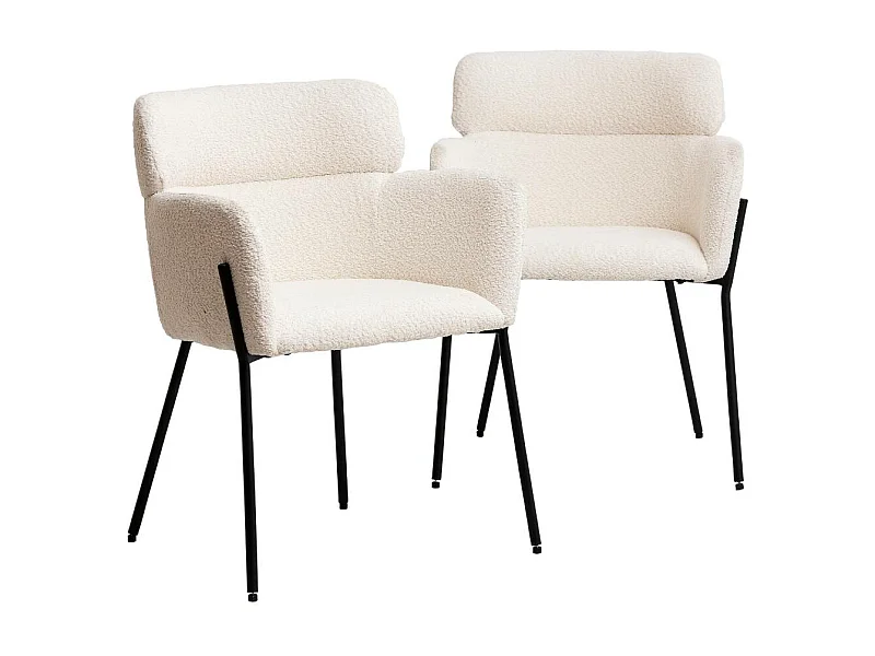 Juego de 2 sillones de bouclé blanco Kanoa con reposabrazos