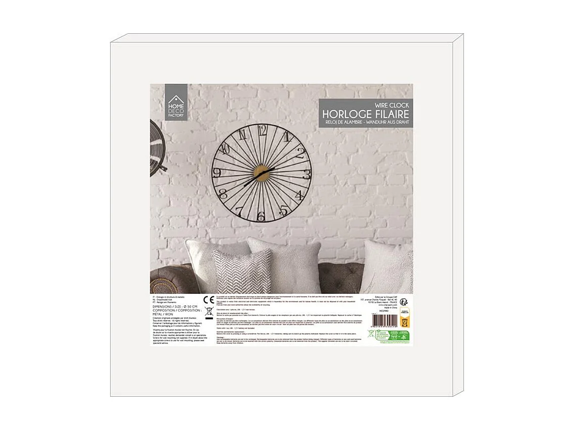 Horloge Murale Design "Filaire" 50cm Noir