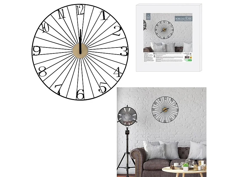 Horloge Murale Design "Filaire" 50cm Noir