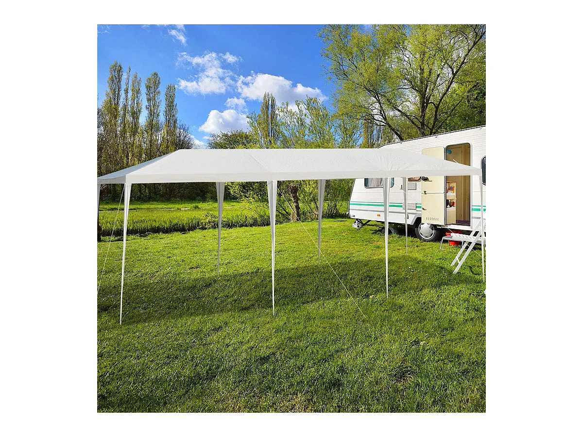 Tonnelle de Jardin 3 M x 9 M Étanche, Tente de Réception Pliante en Tube Métal 8 Cordes à Vent et 16 Piquets Boucle, pour Fêtes Commercial Mariage, Blanc