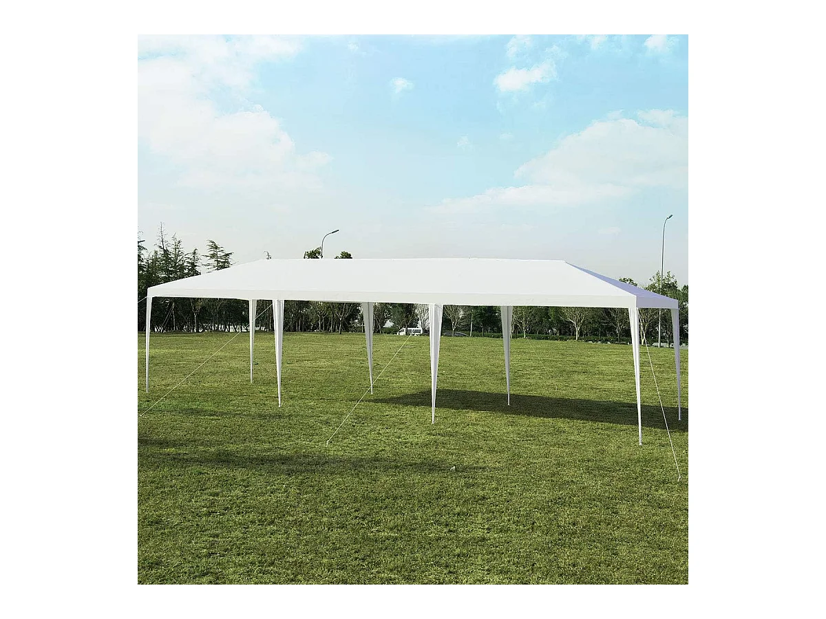Tonnelle de Jardin 3 M x 9 M Étanche, Tente de Réception Pliante en Tube Métal 8 Cordes à Vent et 16 Piquets Boucle, pour Fêtes Commercial Mariage, Blanc