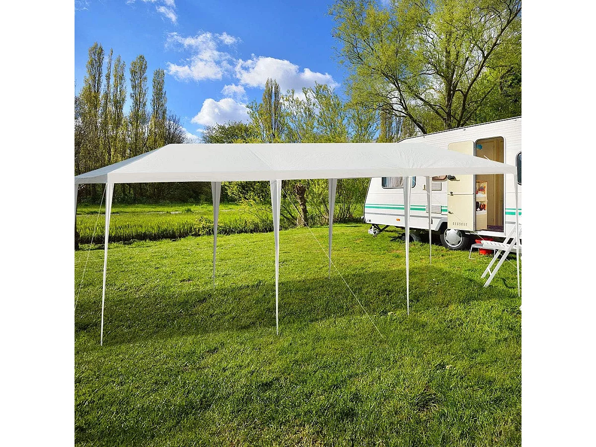 Tonnelle de Jardin 3 M x 9 M Étanche, Tente de Réception Pliante en Tube Métal 8 Cordes à Vent et 16 Piquets Boucle, pour Fêtes Commercial Mariage, Blanc