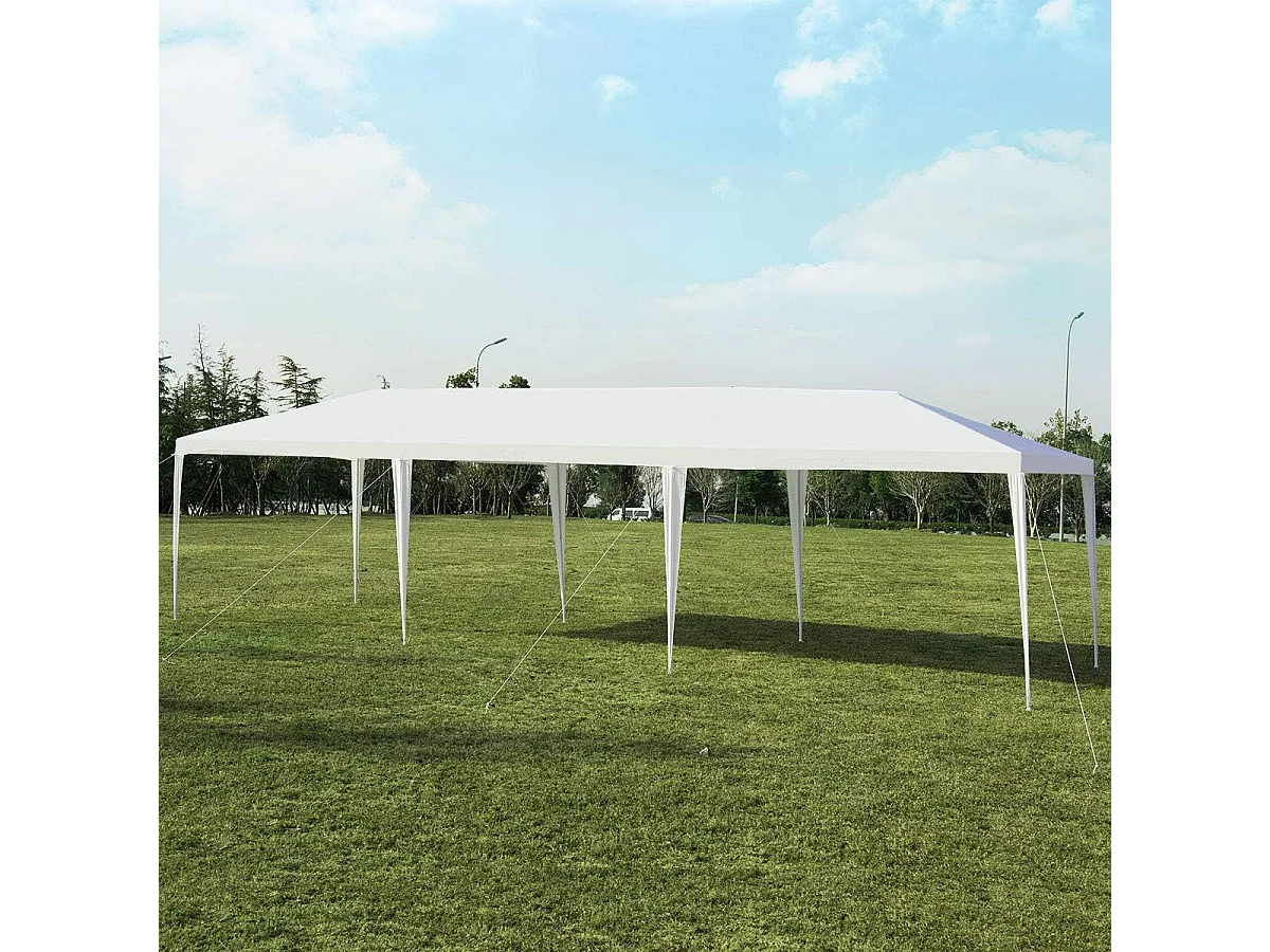 Tonnelle de Jardin 3 M x 9 M Étanche, Tente de Réception Pliante en Tube Métal 8 Cordes à Vent et 16 Piquets Boucle, pour Fêtes Commercial Mariage, Blanc