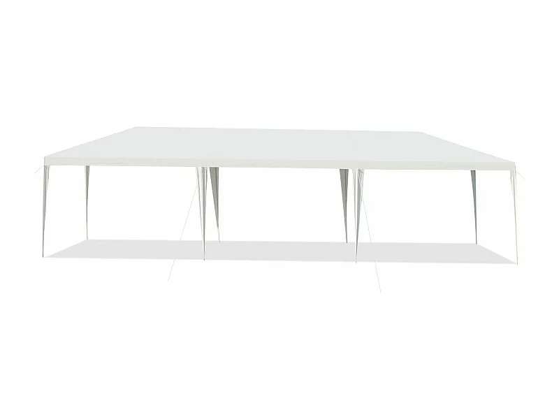 Tonnelle de Jardin 3 M x 9 M Étanche, Tente de Réception Pliante en Tube Métal 8 Cordes à Vent et 16 Piquets Boucle, pour Fêtes Commercial Mariage, Blanc
