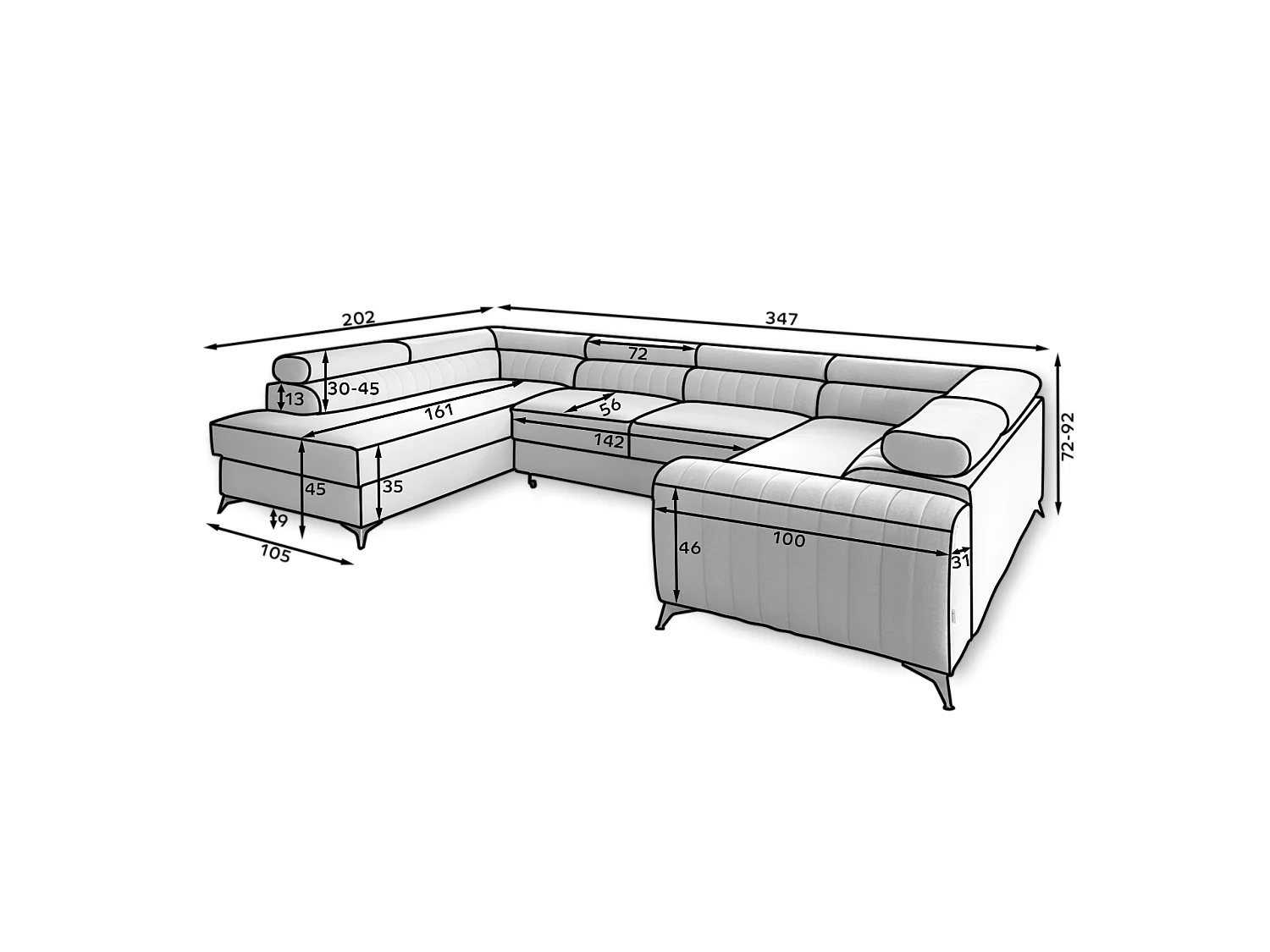 Canapé Corner Apache UL/Tissu/Beige
