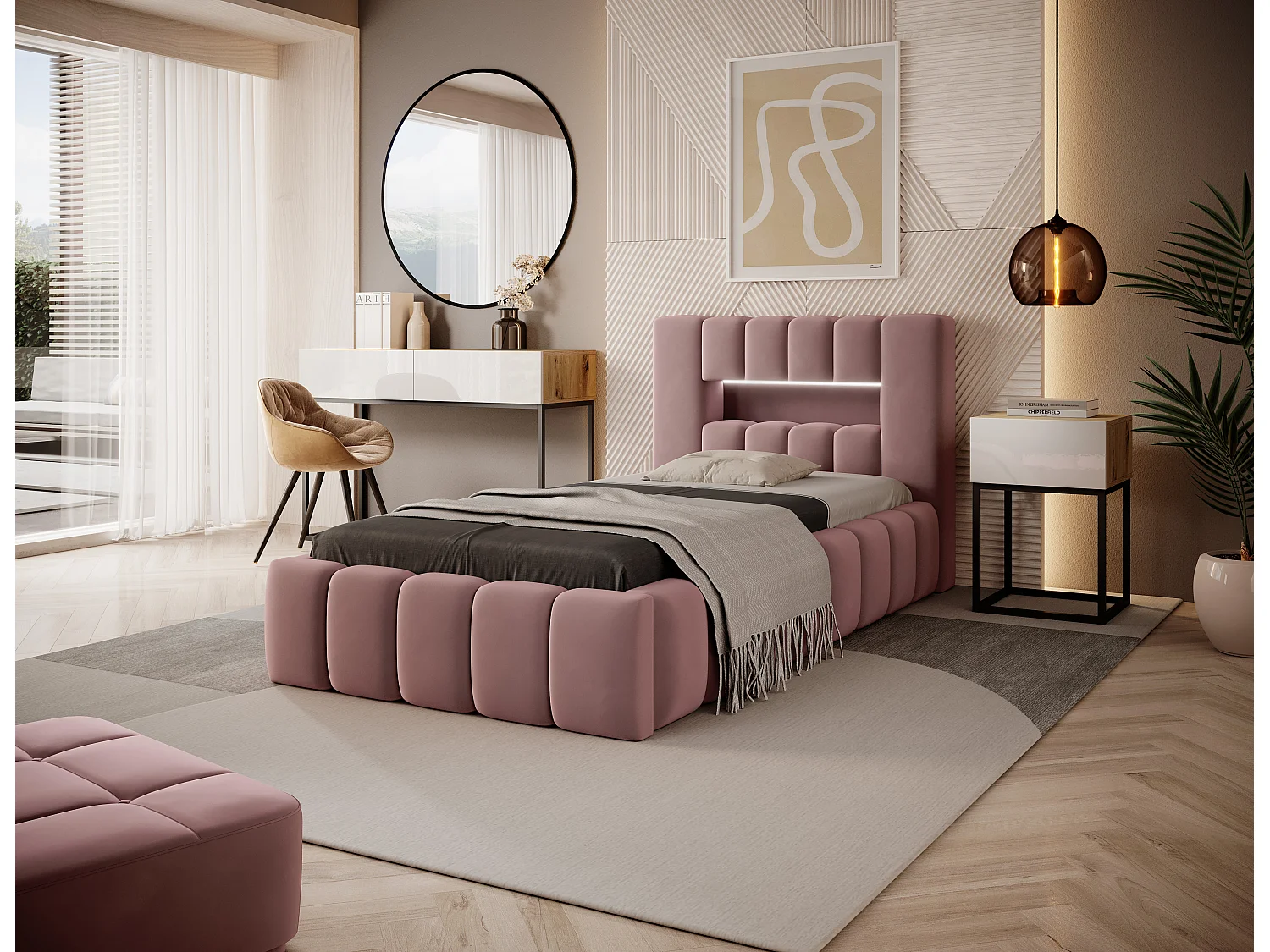 Bett Hero  XS (90x200)/Stoff/Pink