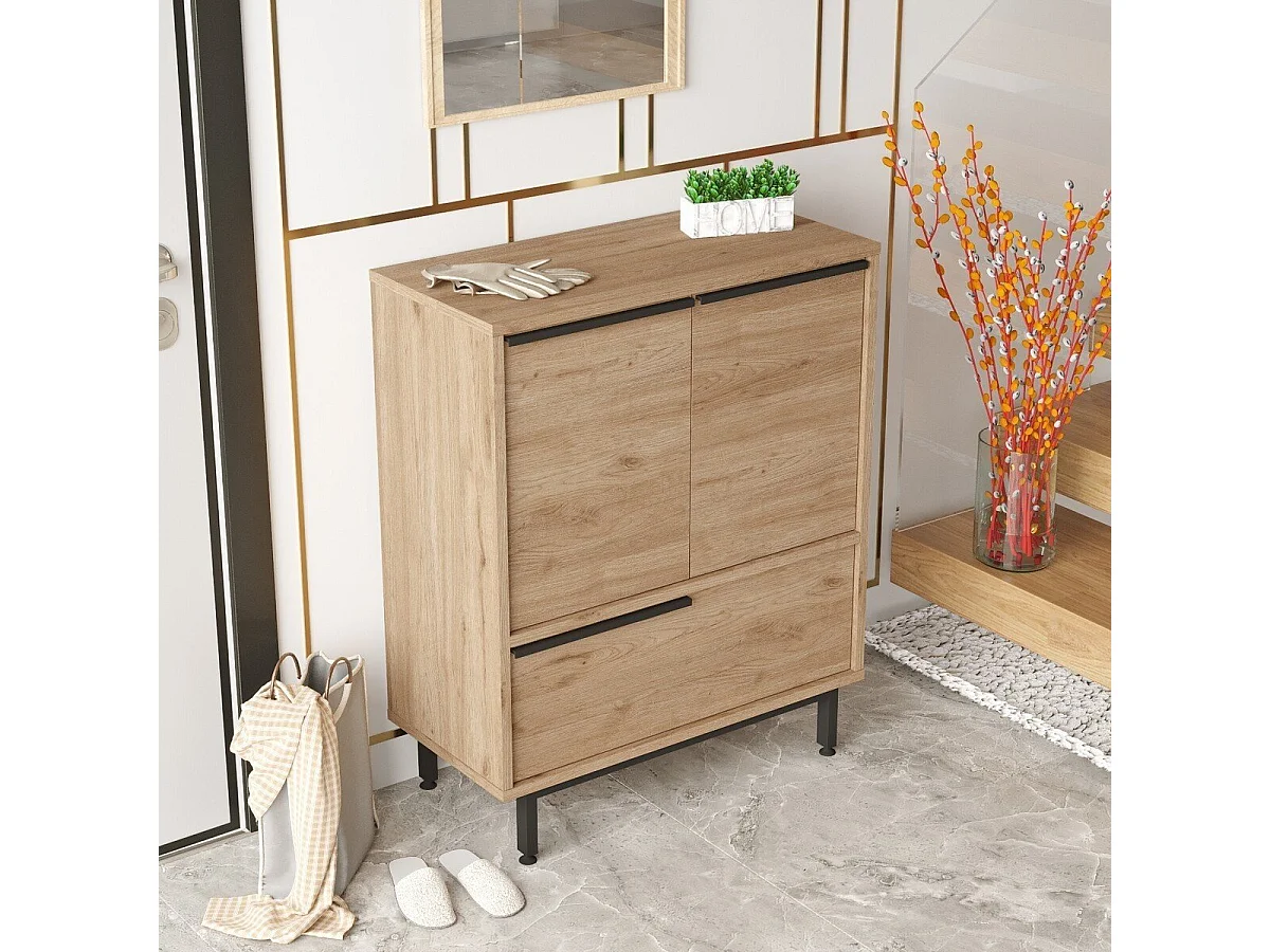 Schuhschrank mit 2 Türen und 1 Klappe in Nussbaumdekor - H90,4 cm