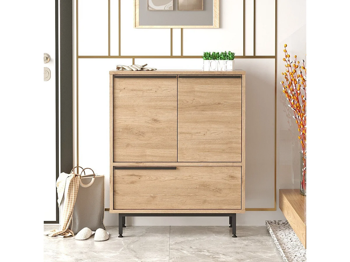 Buffet de rangement 2 portes et 1 abattant décor noyer - H90 cm