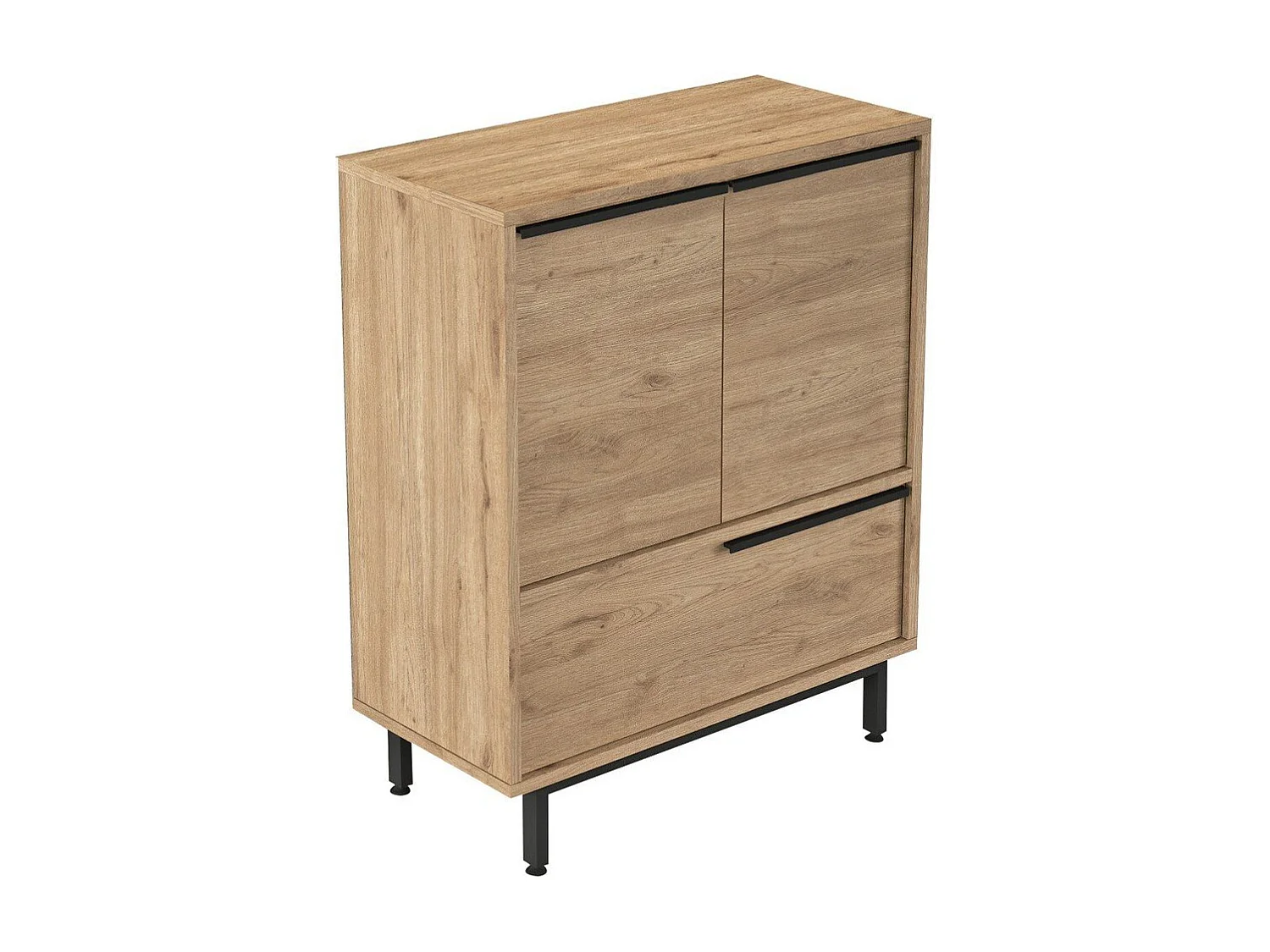 Buffet de rangement 2 portes et 1 abattant décor noyer - H90 cm