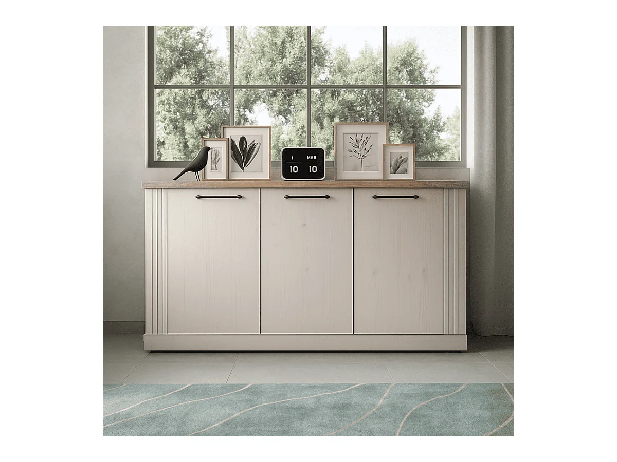 Credenza 3 ante decorazione rovere Cadiz e bianco meringa L164 cm - COUNTRY