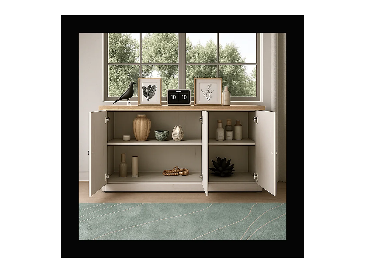 Credenza 3 ante decorazione rovere Cadiz e bianco meringa L164 cm - COUNTRY