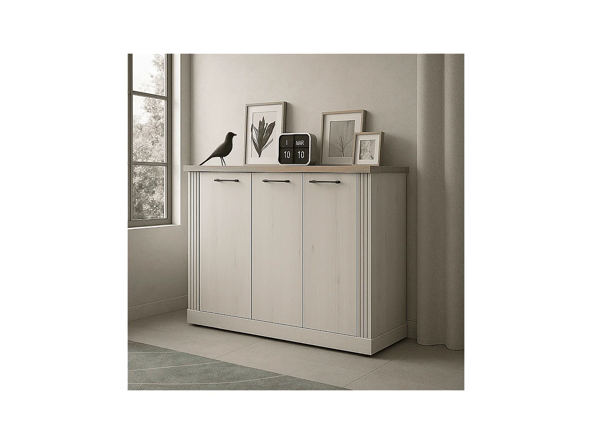 Credenza 3 ante decorazione rovere Cadiz e bianco meringa L164 cm - COUNTRY