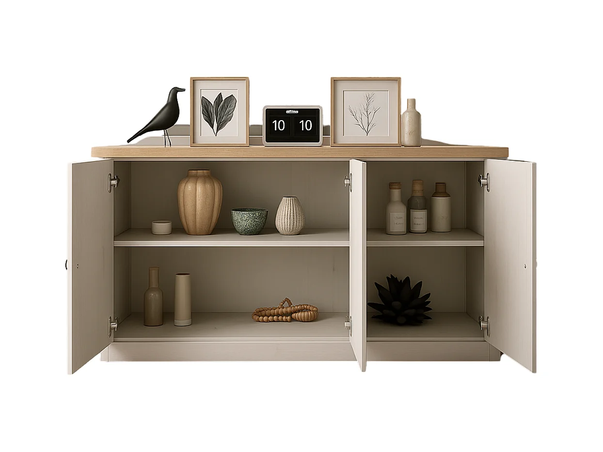 Credenza 3 ante decorazione rovere Cadiz e bianco meringa L164 cm - COUNTRY