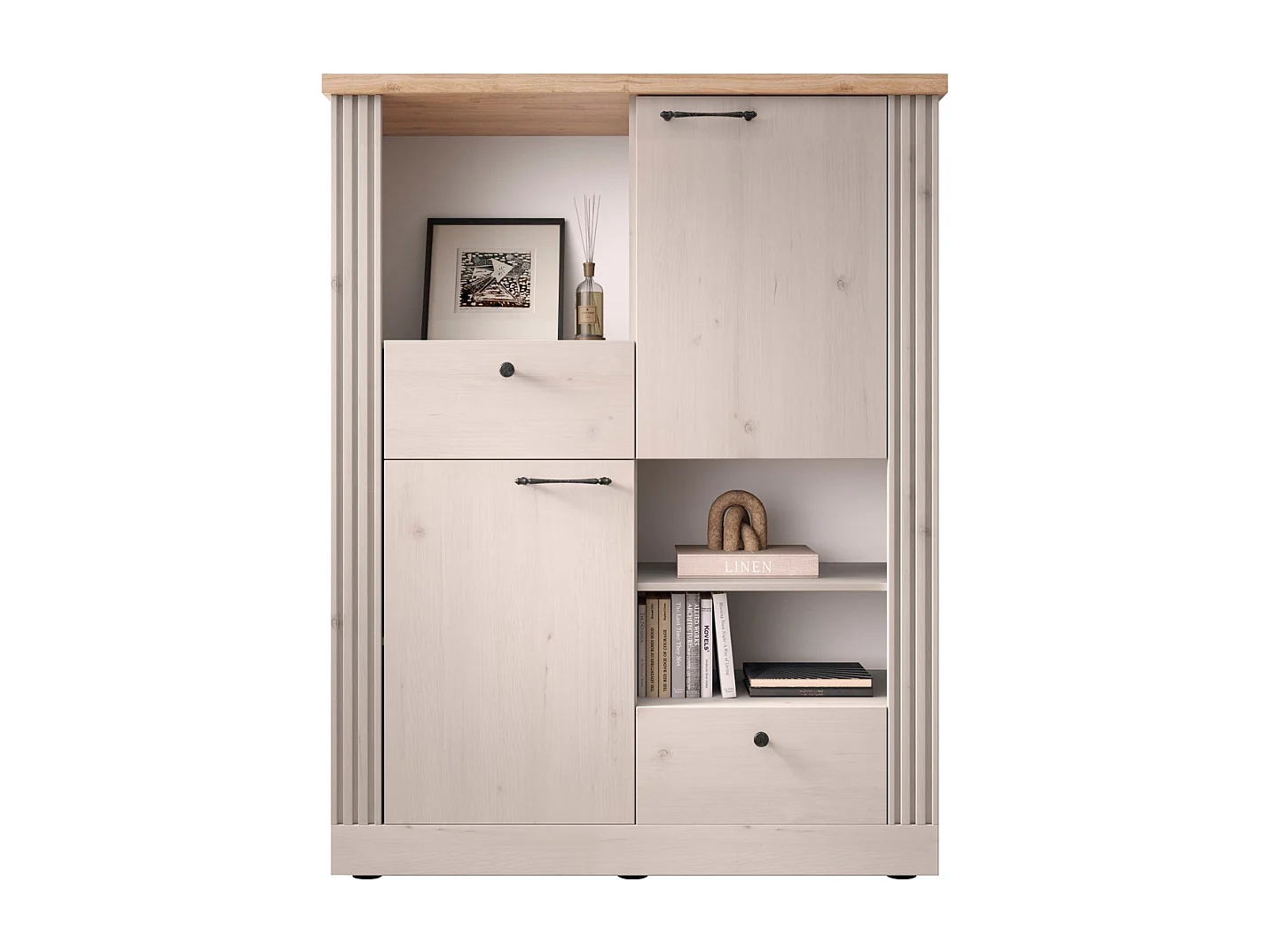 Hoge dressoir met 2 deuren, 2 laden en 3 nissen H160 cm - COUNTRY