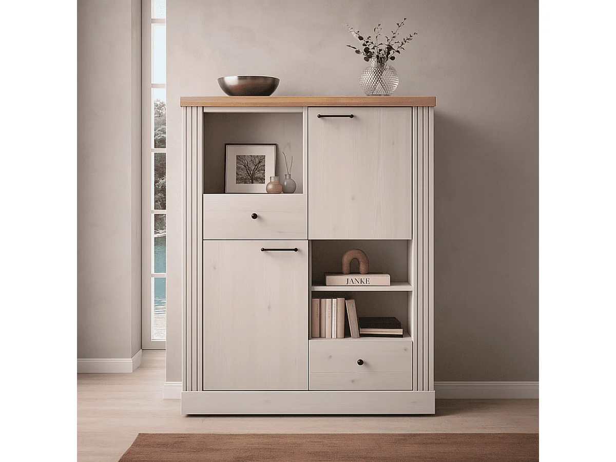 Hoge dressoir met 2 deuren, 2 laden en 3 nissen H160 cm - COUNTRY