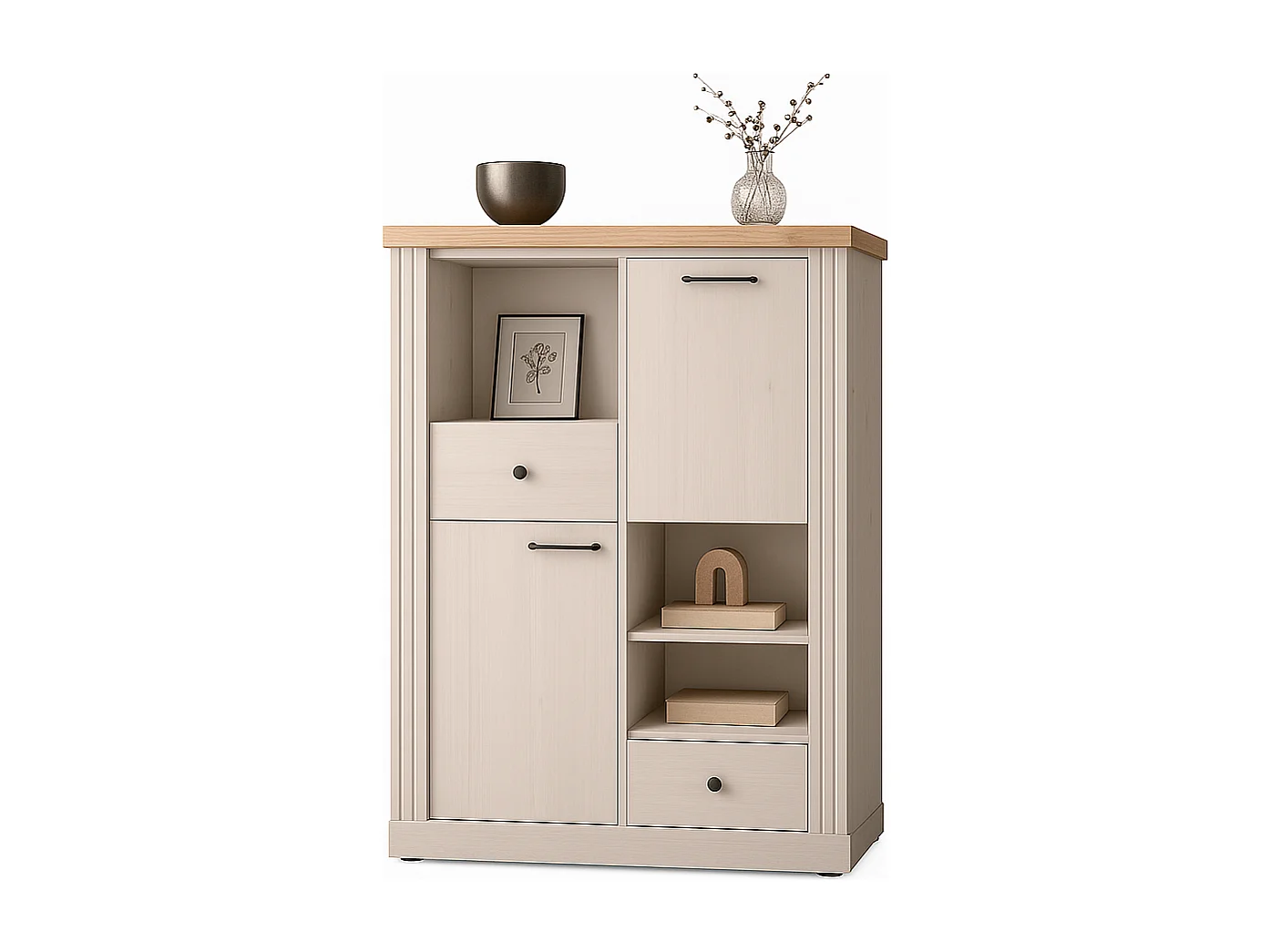 Hoge dressoir met 2 deuren, 2 laden en 3 nissen H160 cm - COUNTRY