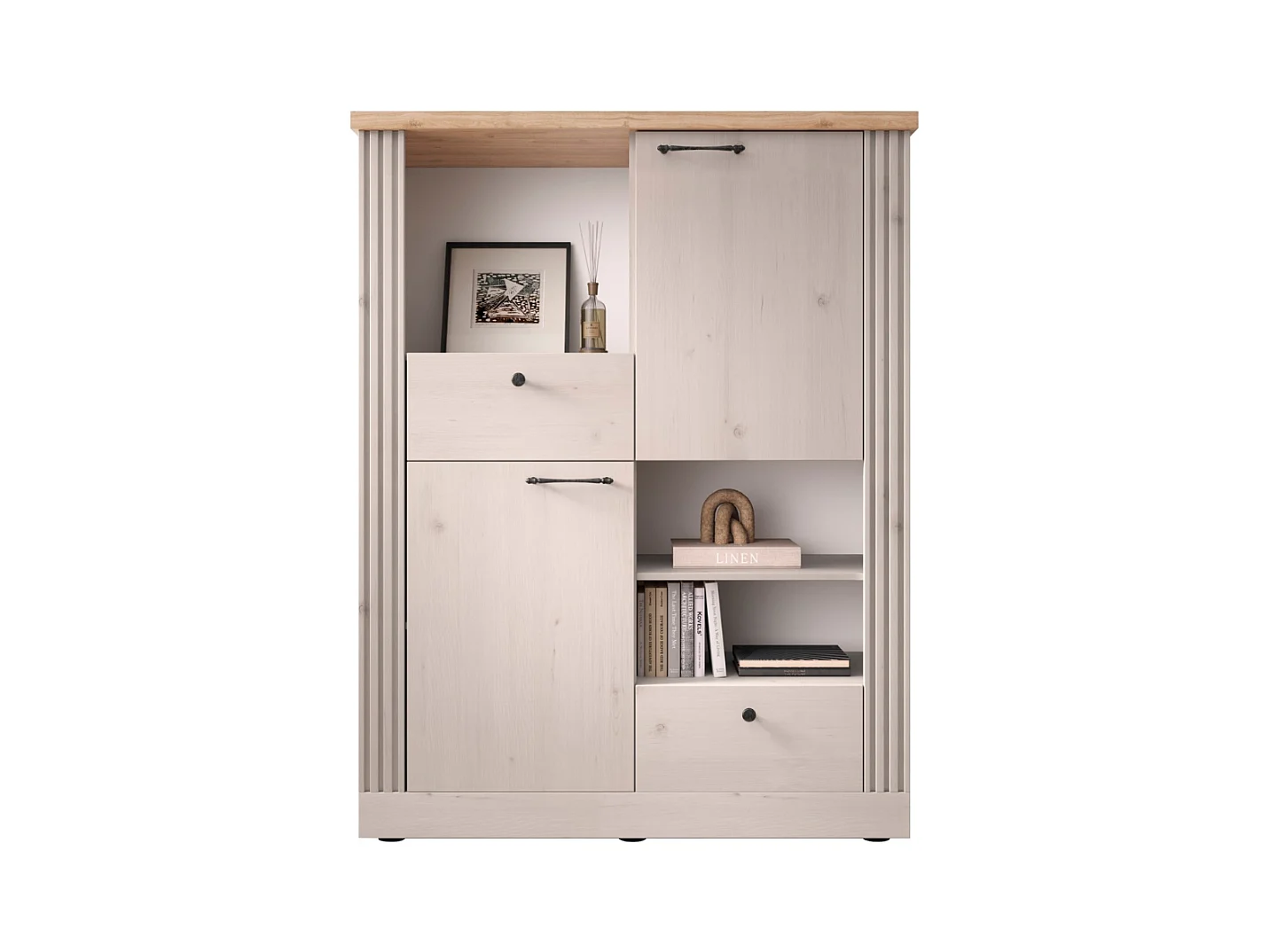 Buffet haut 2 portes, 2 tiroirs et 3 niches H160 cm - COUNTRY