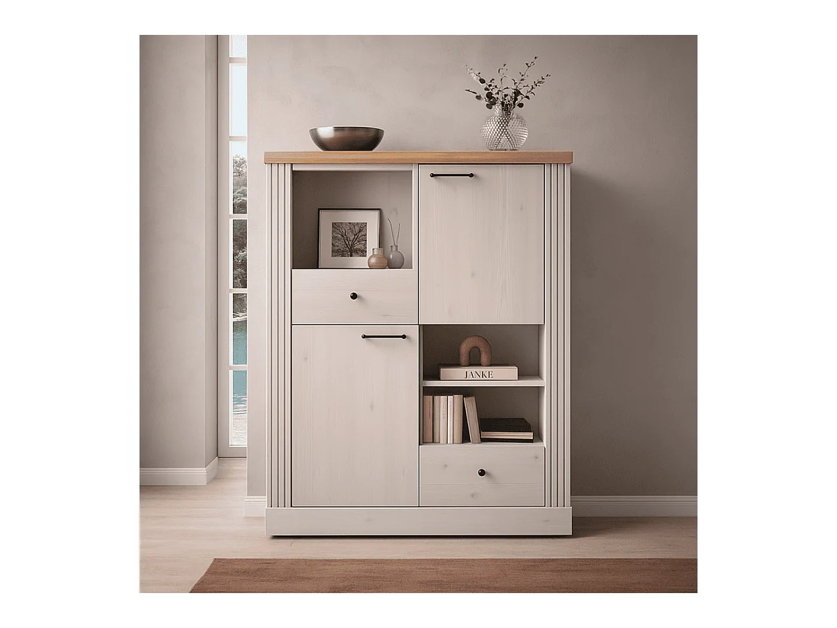 Credenza alta con 2 ante, 2 cassetti e 3 nicchie H160 cm - COUNTRY