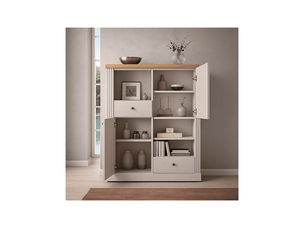 Credenza alta con 2 ante, 2 cassetti e 3 nicchie H160 cm - COUNTRY