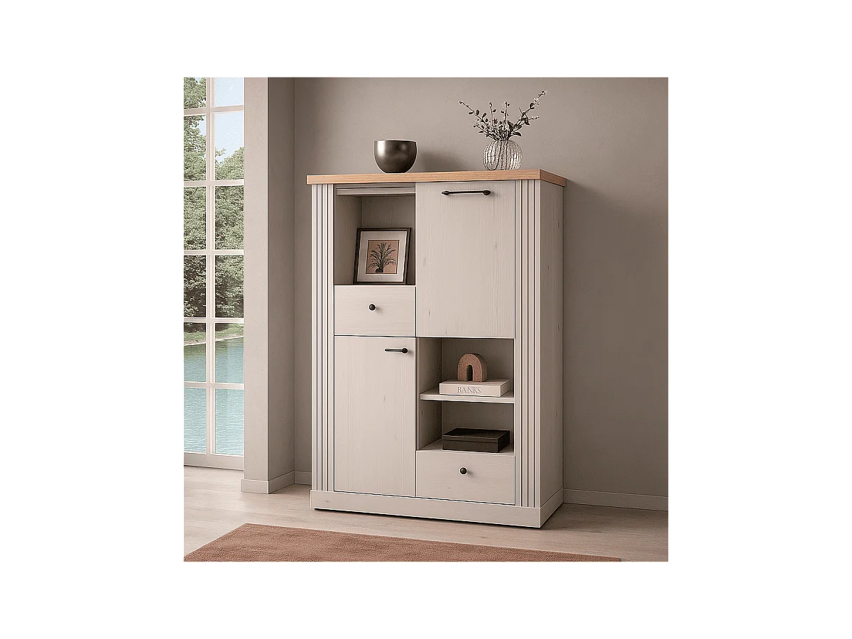 Credenza alta con 2 ante, 2 cassetti e 3 nicchie H160 cm - COUNTRY