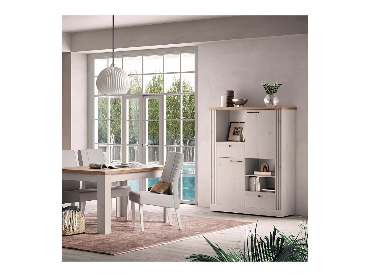 Credenza alta con 2 ante, 2 cassetti e 3 nicchie H160 cm - COUNTRY