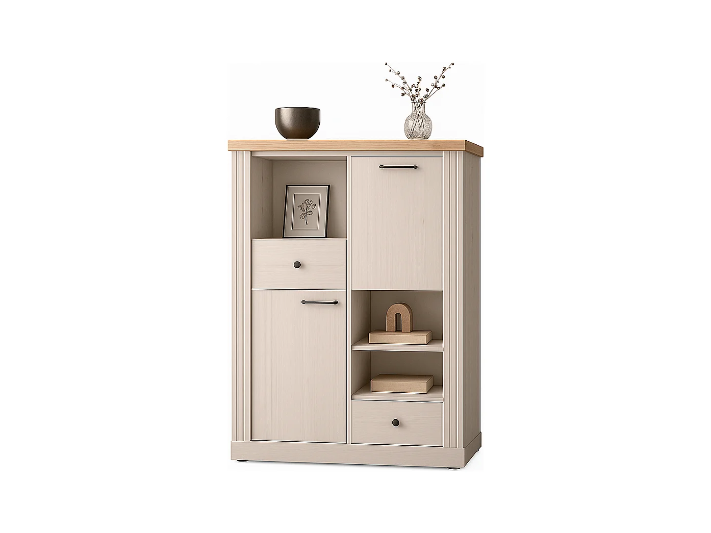 Credenza alta con 2 ante, 2 cassetti e 3 nicchie H160 cm - COUNTRY