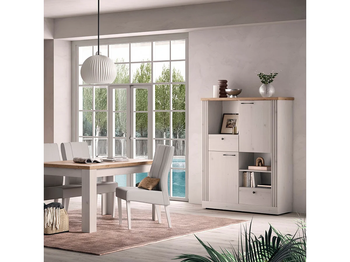 Hohe Anrichte mit 2 Türen, 2 Schubladen und 3 Fächern H160 cm - COUNTRY