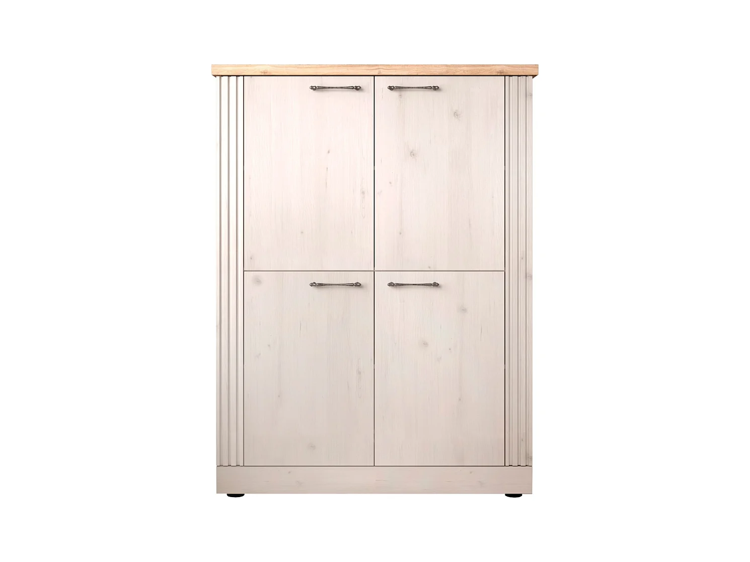 Buffet haut 4 portes décor chêne cadiz et blanc meringué H160 cm - COUNTRY