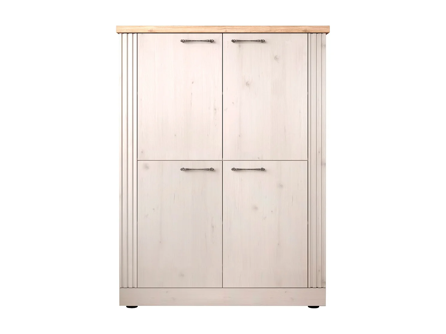Buffet haut 4 portes décor chêne cadiz et blanc meringué H160 cm - COUNTRY
