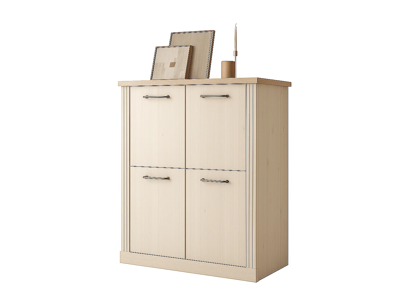 Buffet haut 4 portes décor chêne cadiz et blanc meringué H160 cm - COUNTRY