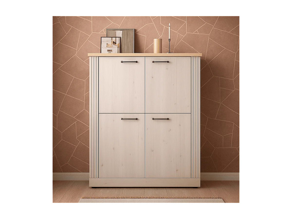 Kredens 4-drzwiowy, dąb cadiz i biała beza H160 cm - COUNTRY