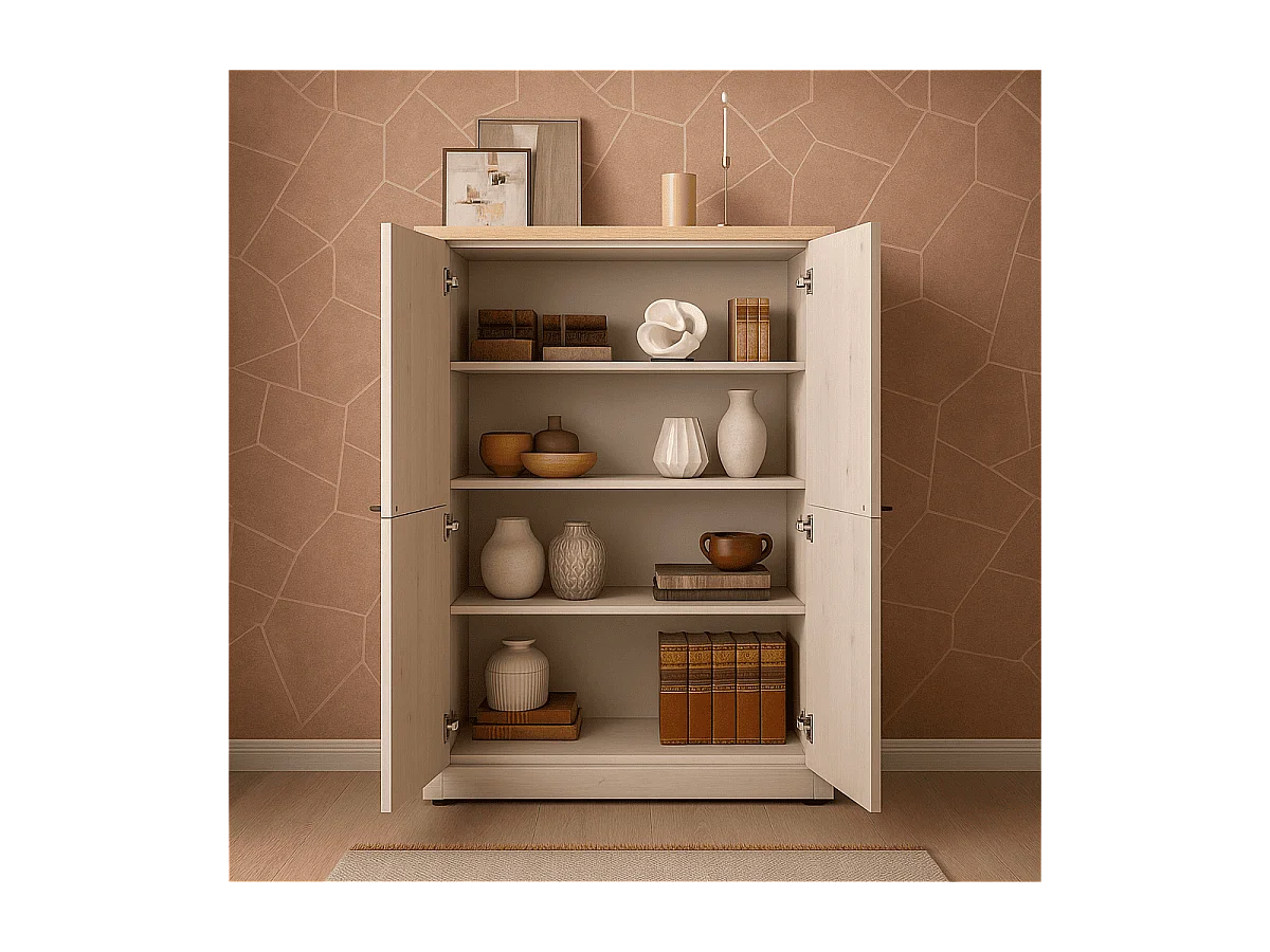 Kredens 4-drzwiowy, dąb cadiz i biała beza H160 cm - COUNTRY