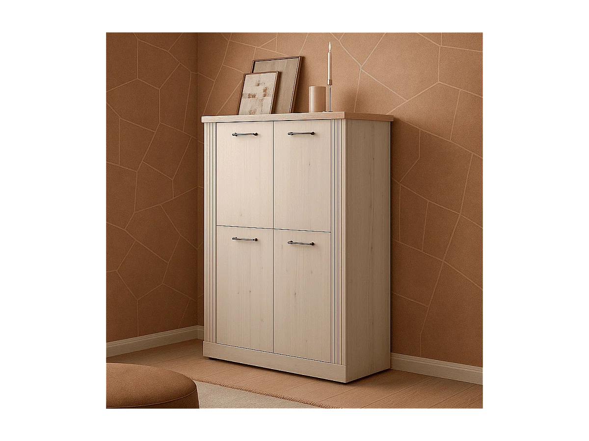 Kredens 4-drzwiowy, dąb cadiz i biała beza H160 cm - COUNTRY