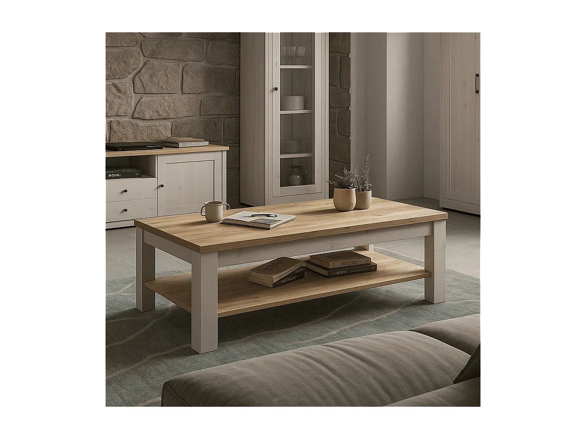 Table basse avec sous-plateau de rangement L110 cm - COUNTRY - 15734133