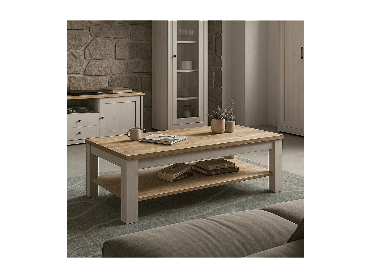 Table basse avec sous-plateau de rangement L110 cm - COUNTRY - 15734133