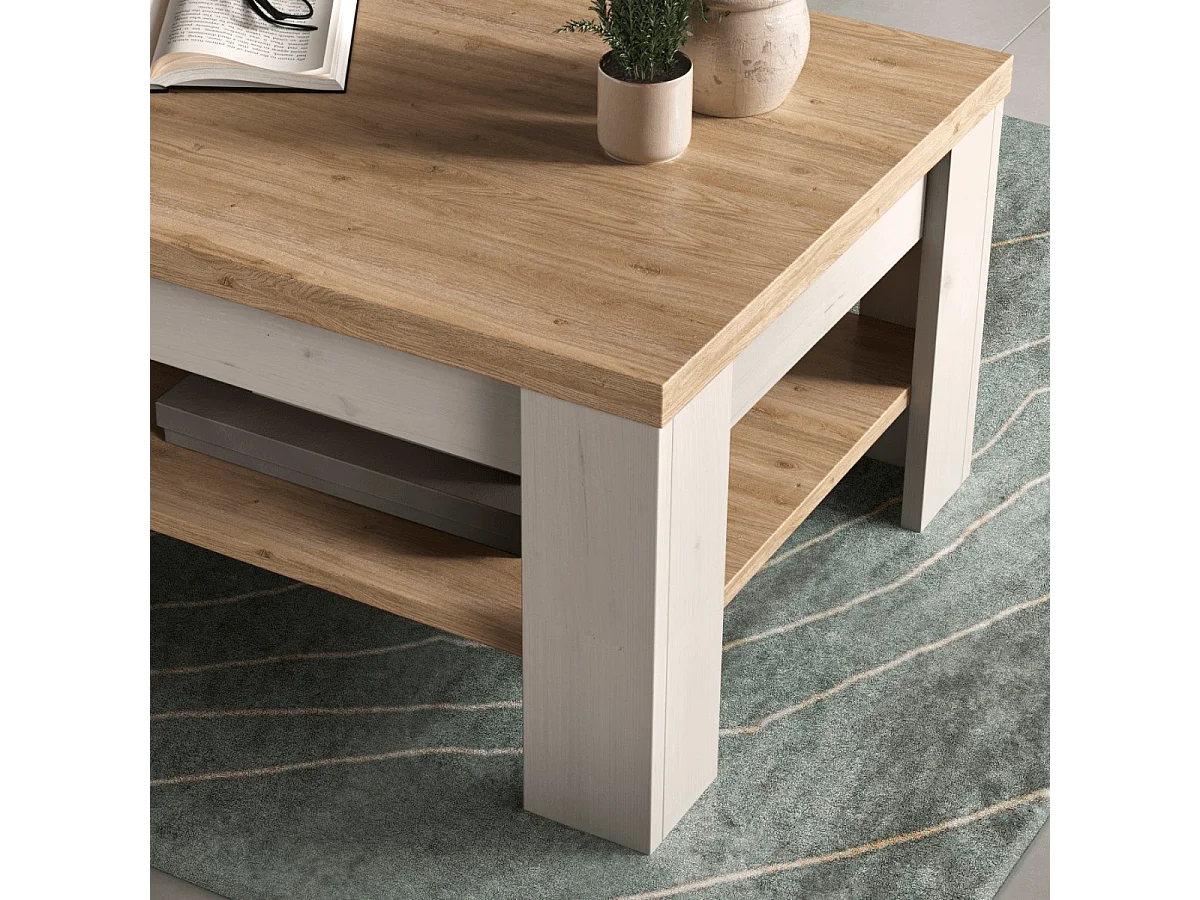 Table basse avec sous-plateau de rangement L110 cm - COUNTRY - 15734133