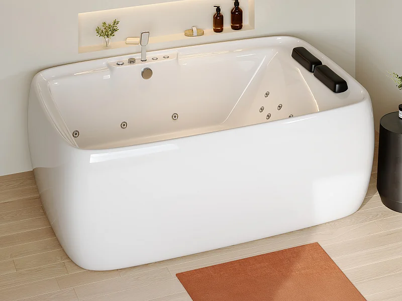 Whirlpool-Badewanne - 2 Personen - Weiß - 390 l - 180 x 120 x 60 cm - VOLUTA