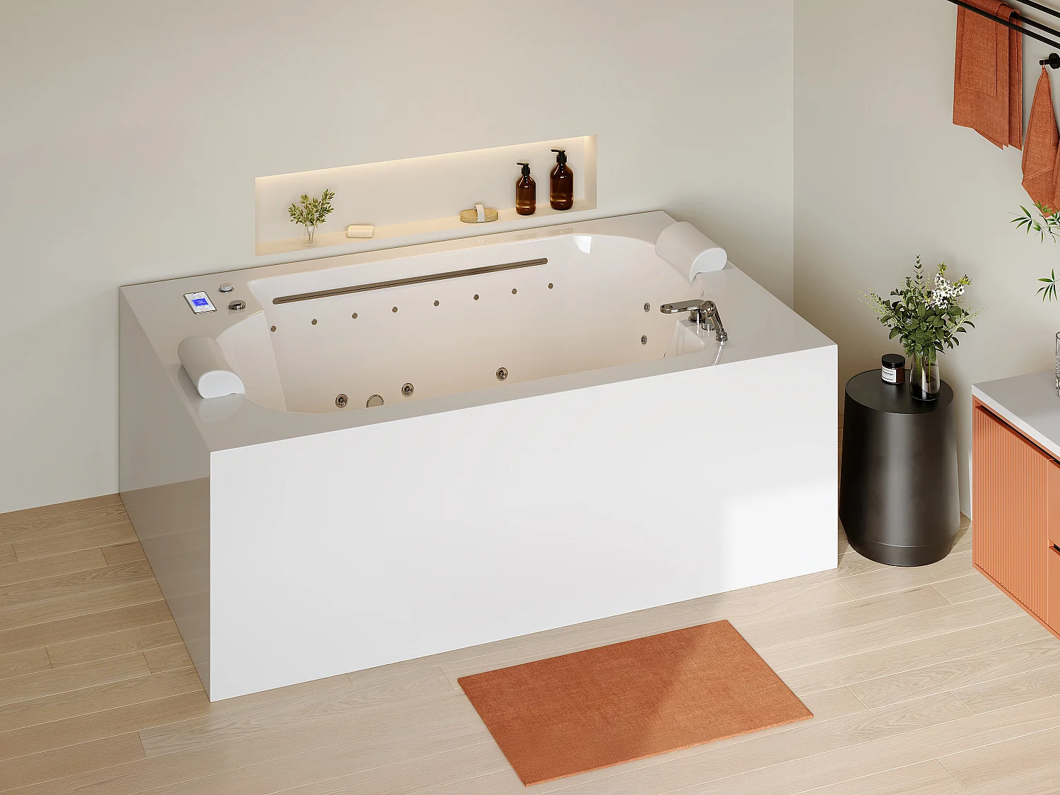 Baignoire balnéo blanche à leds - 2 places - 450 L - 185 x 120 x 65 cm - DEFORIA